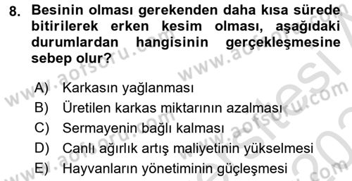Hayvan Yetiştirme Dersi 2023 - 2024 Yılı Yaz Okulu Sınav Soruları 8. Soru