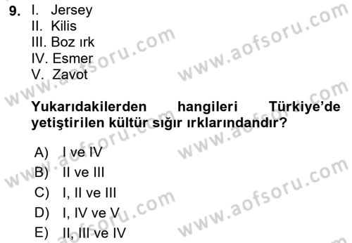 Hayvan Yetiştirme Dersi 2023 - 2024 Yılı Yaz Okulu Sınav Soruları 9. Soru