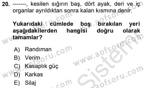 Hayvan Yetiştirme Dersi 2024 - 2025 Yılı (Vize) Ara Sınav Soruları 20. Soru