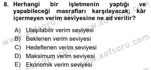 Hayvan Yetiştirme Dersi 2024 - 2025 Yılı (Vize) Ara Sınav Soruları 8. Soru