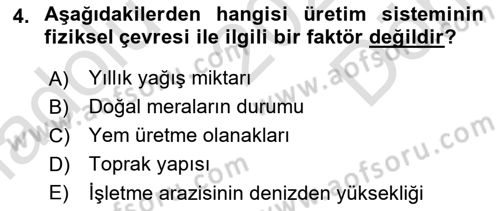 Hayvan Yetiştirme Dersi 2024 - 2025 Yılı (Final) Dönem Sonu Sınav Soruları 4. Soru