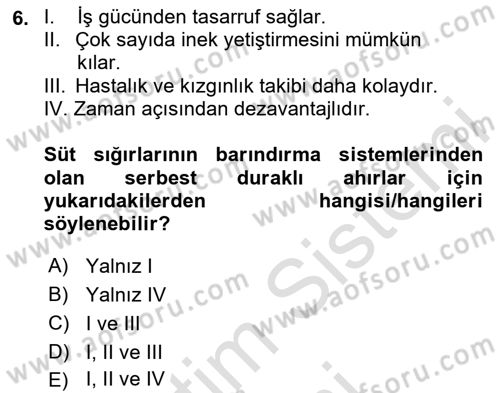 Hayvan Yetiştirme Dersi 2024 - 2025 Yılı (Final) Dönem Sonu Sınav Soruları 6. Soru