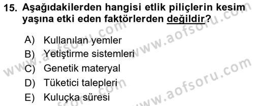 Hayvan Yetiştirme Dersi 2024 - 2025 Yılı Yaz Okulu Sınav Soruları 15. Soru