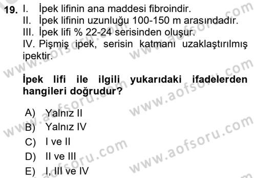Hayvan Yetiştirme Dersi 2024 - 2025 Yılı Yaz Okulu Sınav Soruları 19. Soru