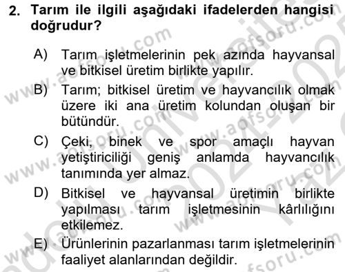 Hayvan Yetiştirme Dersi 2024 - 2025 Yılı Yaz Okulu Sınav Soruları 2. Soru