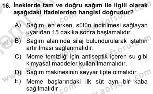 Hayvan Yetiştirme Dersi 2025 - 2026 Yılı (Vize) Ara Sınav Soruları 16. Soru