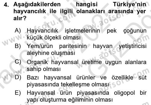 Hayvan Yetiştirme Dersi 2025 - 2026 Yılı (Vize) Ara Sınav Soruları 4. Soru