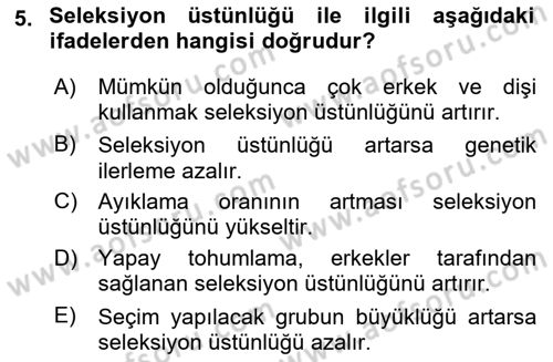 Hayvan Yetiştirme Dersi 2025 - 2026 Yılı (Final) Dönem Sonu Sınav Soruları 5. Soru