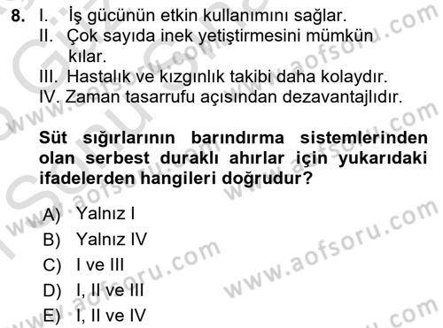 Hayvan Yetiştirme Dersi 2025 - 2026 Yılı (Final) Dönem Sonu Sınav Soruları 8. Soru
