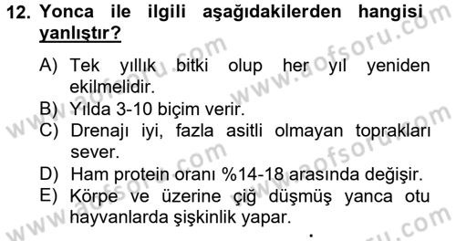 Hayvan Besleme Dersi 2012 - 2013 Yılı (Vize) Ara Sınav Soruları 12. Soru