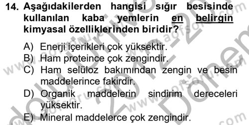 Hayvan Besleme Dersi 2012 - 2013 Yılı (Final) Dönem Sonu Sınav Soruları 14. Soru