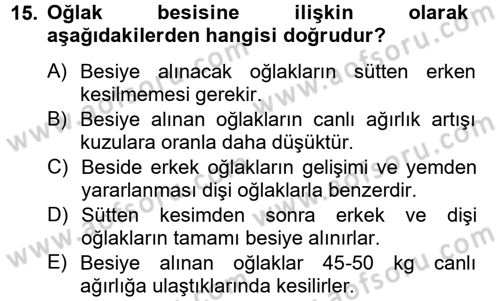 Hayvan Besleme Dersi 2012 - 2013 Yılı (Final) Dönem Sonu Sınav Soruları 15. Soru