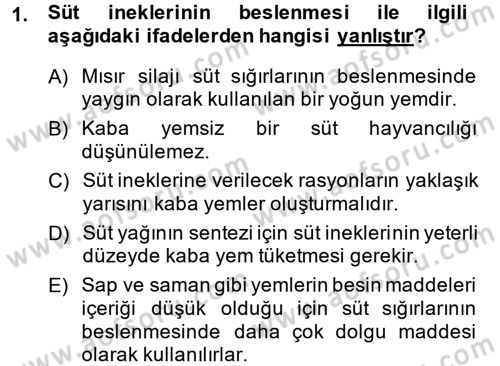 Hayvan Besleme Dersi 2013 - 2014 Yılı (Vize) Ara Sınav Soruları 1. Soru