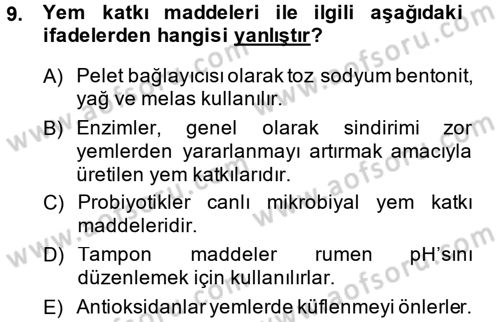 Hayvan Besleme Dersi 2013 - 2014 Yılı (Vize) Ara Sınav Soruları 9. Soru