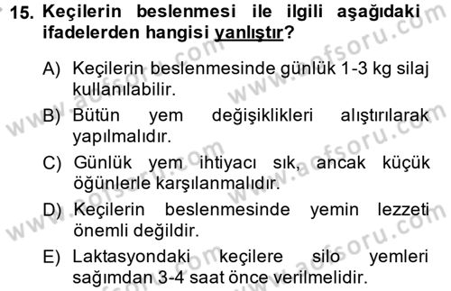 Hayvan Besleme Dersi 2013 - 2014 Yılı (Final) Dönem Sonu Sınav Soruları 15. Soru