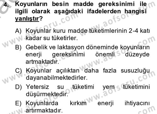 Hayvan Besleme Dersi 2013 - 2014 Yılı (Final) Dönem Sonu Sınav Soruları 4. Soru