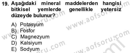 Hayvan Besleme Dersi 2013 - 2014 Yılı Tek Ders Sınav Soruları 19. Soru