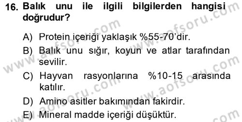 Hayvan Besleme Dersi 2014 - 2015 Yılı (Vize) Ara Sınav Soruları 16. Soru