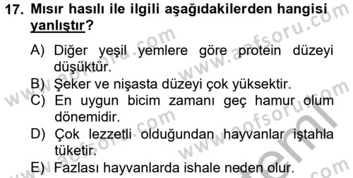 Hayvan Besleme Dersi 2014 - 2015 Yılı (Vize) Ara Sınav Soruları 17. Soru