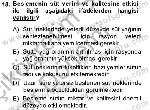 Hayvan Besleme Dersi 2014 - 2015 Yılı (Vize) Ara Sınav Soruları 18. Soru