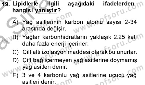 Hayvan Besleme Dersi 2014 - 2015 Yılı (Vize) Ara Sınav Soruları 19. Soru