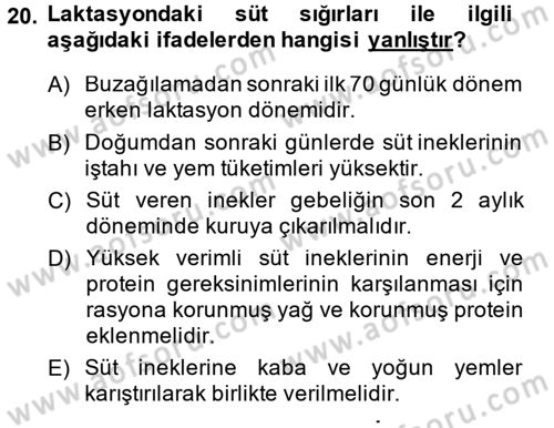 Hayvan Besleme Dersi 2014 - 2015 Yılı (Vize) Ara Sınav Soruları 20. Soru