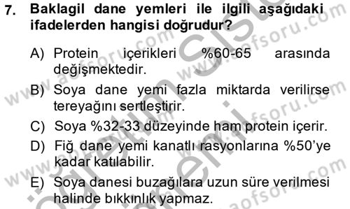 Hayvan Besleme Dersi 2014 - 2015 Yılı (Vize) Ara Sınav Soruları 7. Soru