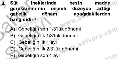 Hayvan Besleme Dersi 2014 - 2015 Yılı (Vize) Ara Sınav Soruları 8. Soru