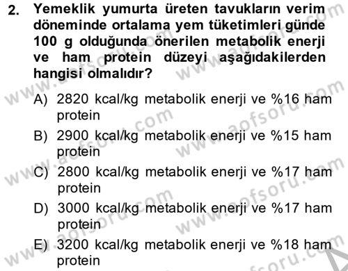 Hayvan Besleme Dersi 2014 - 2015 Yılı (Final) Dönem Sonu Sınav Soruları 2. Soru