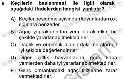 Hayvan Besleme Dersi 2014 - 2015 Yılı (Final) Dönem Sonu Sınav Soruları 5. Soru