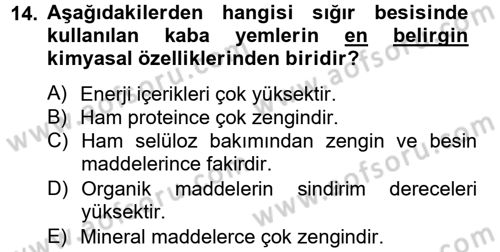 Hayvan Besleme Dersi 2014 - 2015 Yılı Tek Ders Sınav Soruları 14. Soru