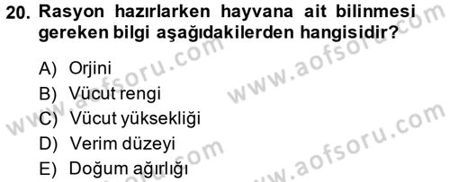 Hayvan Besleme Dersi 2014 - 2015 Yılı Tek Ders Sınav Soruları 20. Soru