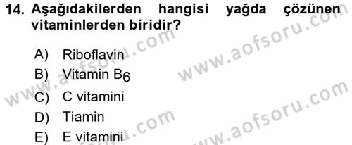Hayvan Besleme Dersi 2015 - 2016 Yılı (Vize) Ara Sınav Soruları 14. Soru