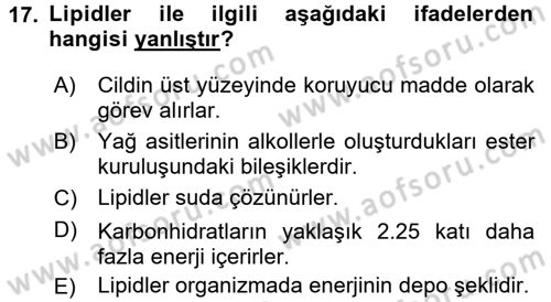 Hayvan Besleme Dersi 2015 - 2016 Yılı (Vize) Ara Sınav Soruları 17. Soru