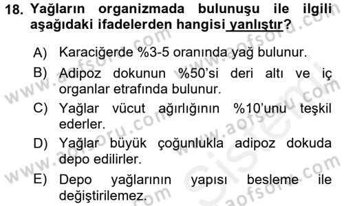 Hayvan Besleme Dersi 2015 - 2016 Yılı (Vize) Ara Sınav Soruları 18. Soru