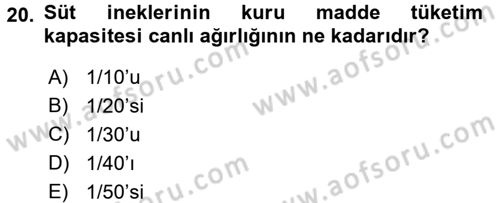 Hayvan Besleme Dersi 2015 - 2016 Yılı (Vize) Ara Sınav Soruları 20. Soru