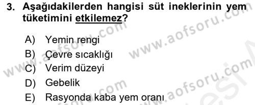 Hayvan Besleme Dersi 2015 - 2016 Yılı (Vize) Ara Sınav Soruları 3. Soru