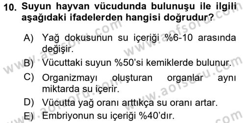 Hayvan Besleme Dersi 2015 - 2016 Yılı (Final) Dönem Sonu Sınav Soruları 10. Soru