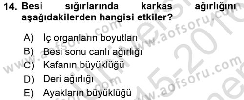 Hayvan Besleme Dersi 2015 - 2016 Yılı (Final) Dönem Sonu Sınav Soruları 14. Soru