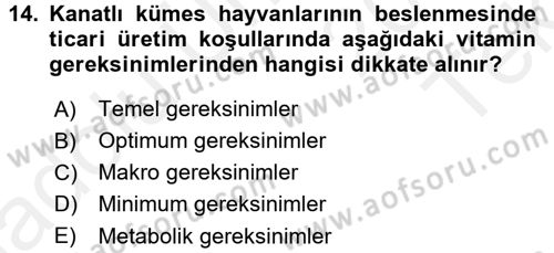 Hayvan Besleme Dersi 2015 - 2016 Yılı Tek Ders Sınav Soruları 14. Soru