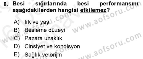 Hayvan Besleme Dersi 2015 - 2016 Yılı Tek Ders Sınav Soruları 8. Soru
