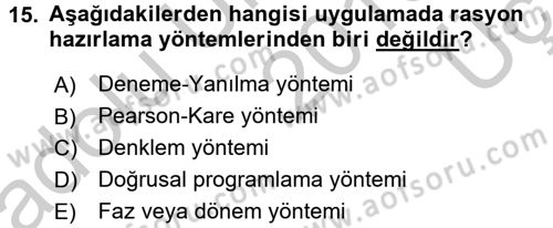 Hayvan Besleme Dersi 2016 - 2017 Yılı 3 Ders Sınav Soruları 15. Soru