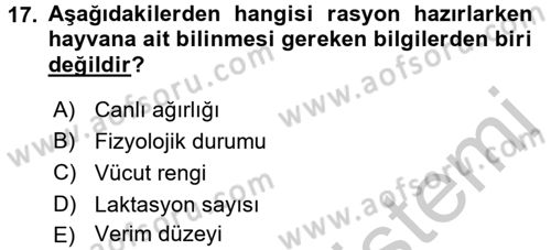 Hayvan Besleme Dersi 2016 - 2017 Yılı 3 Ders Sınav Soruları 17. Soru