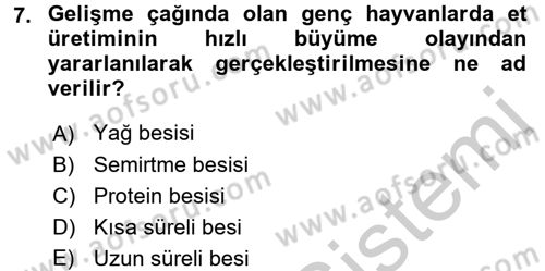 Hayvan Besleme Dersi 2016 - 2017 Yılı 3 Ders Sınav Soruları 7. Soru
