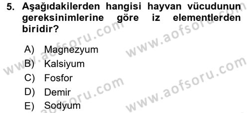 Hayvan Besleme Dersi 2016 - 2017 Yılı (Vize) Ara Sınav Soruları 5. Soru