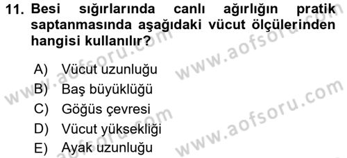 Hayvan Besleme Dersi 2016 - 2017 Yılı (Final) Dönem Sonu Sınav Soruları 11. Soru