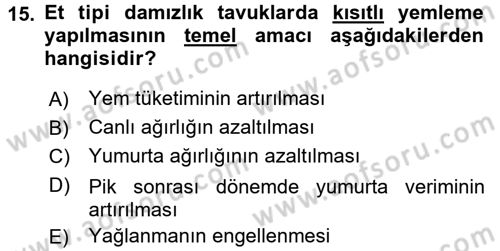 Hayvan Besleme Dersi 2016 - 2017 Yılı (Final) Dönem Sonu Sınav Soruları 15. Soru