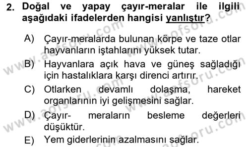 Hayvan Besleme Dersi 2016 - 2017 Yılı (Final) Dönem Sonu Sınav Soruları 2. Soru