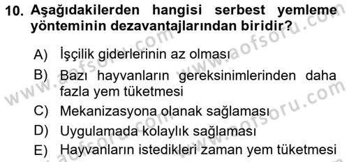Hayvan Besleme Dersi 2017 - 2018 Yılı 3 Ders Sınav Soruları 10. Soru