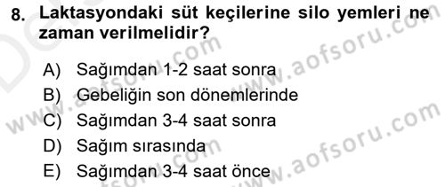 Hayvan Besleme Dersi 2017 - 2018 Yılı 3 Ders Sınavı 8. Soru